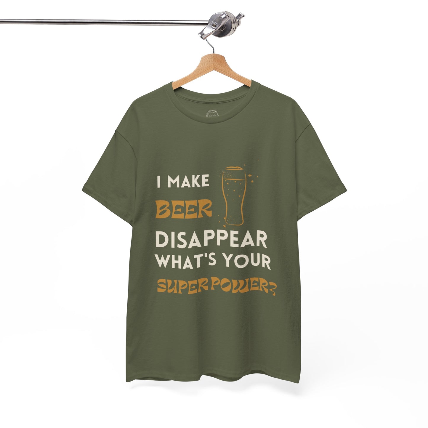 Funny Unisex Heavy Cotton Tee - "I Make Beer Disappear, What's Your Super Power?"